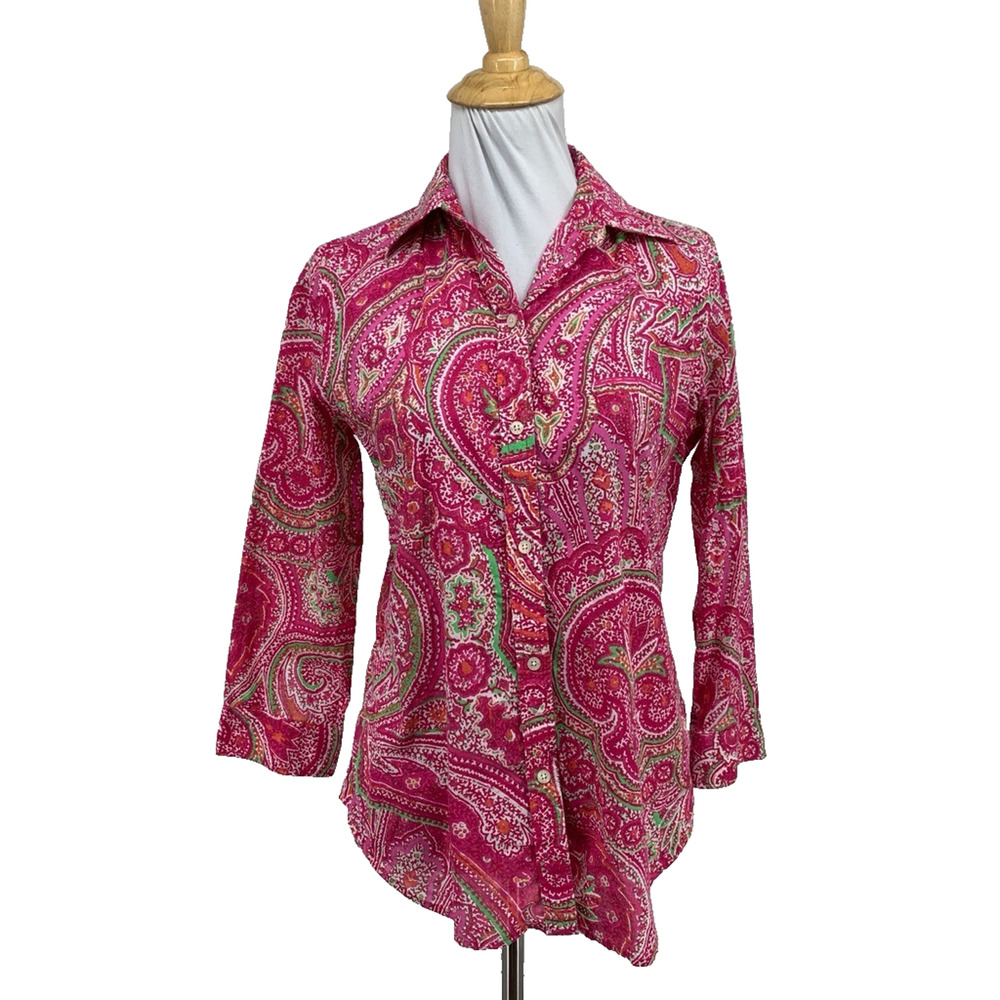 Lauren Ralph Lauren Shirt Womens XS Extra Small Multi Paisley Floral Button Up